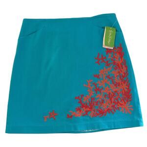 Lilly Pulitzer NWT | turquoise Roslyn skirt with orange coral detail | size 4